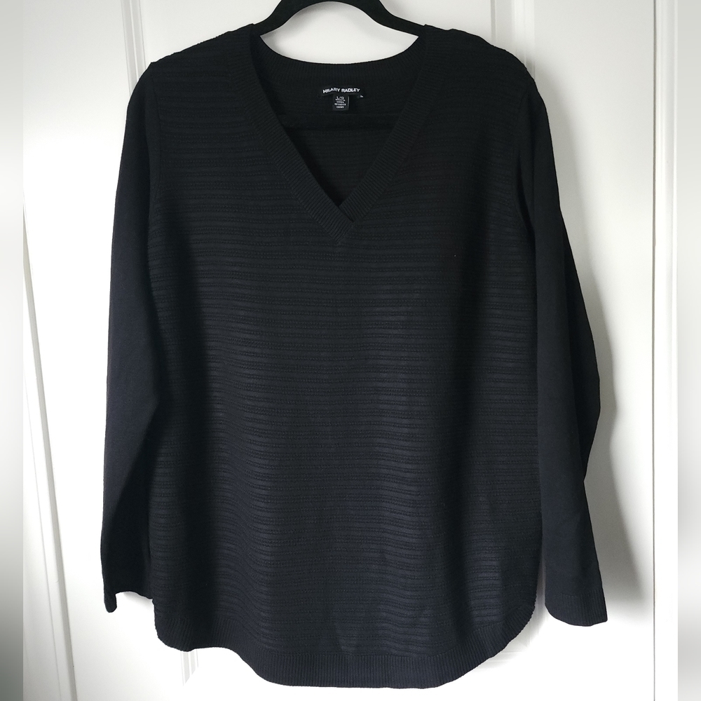 Hilary Radley Women's V-Neck Black Tunic Ribbed  Sweater Size Large